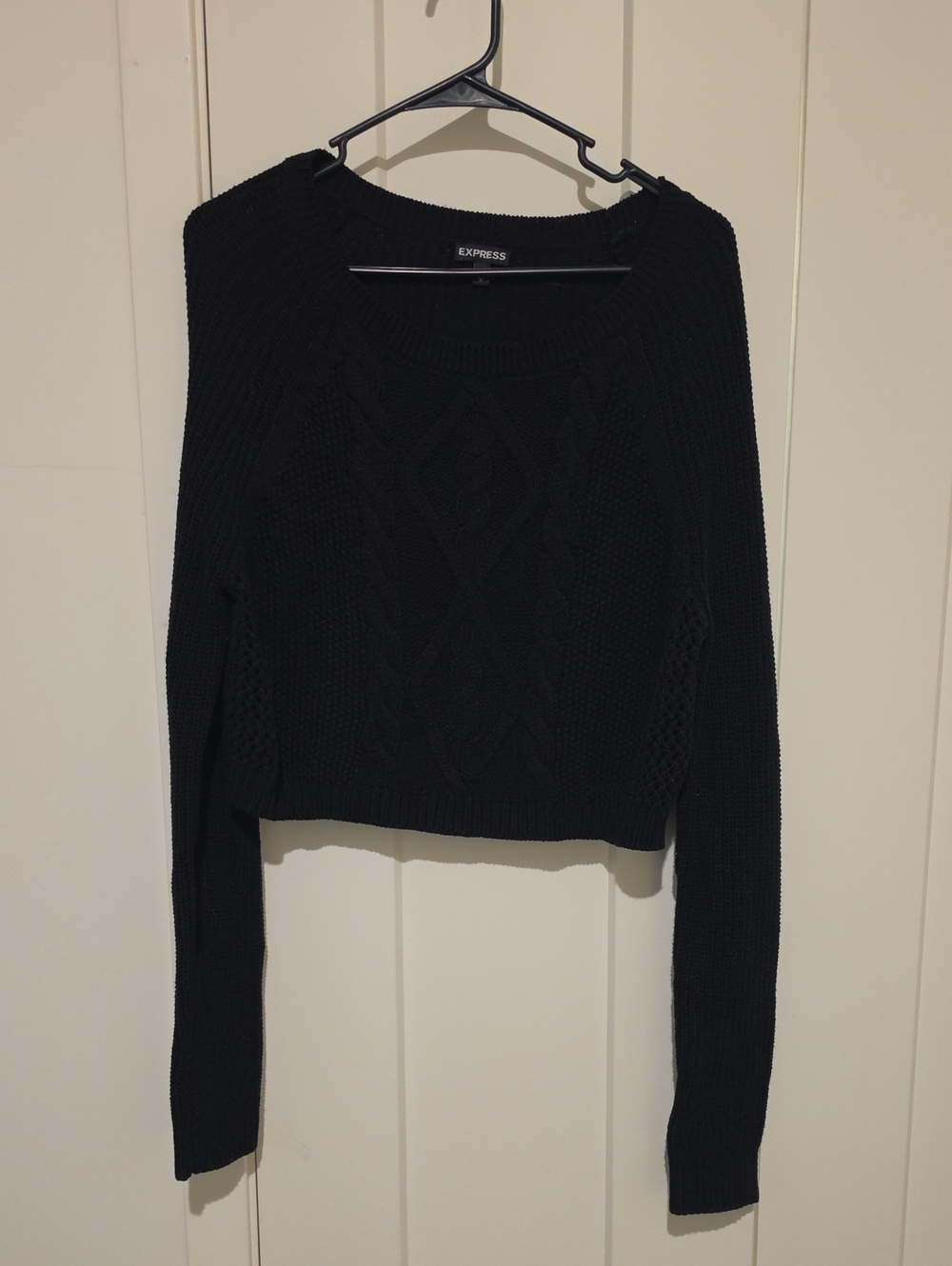 Express Black Cable Crewneck Sweater